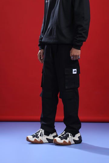 BLACK DOUBLE POCKET CARGO PANT