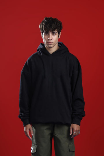 BLACK OVERSIZED BASIC HOODIE