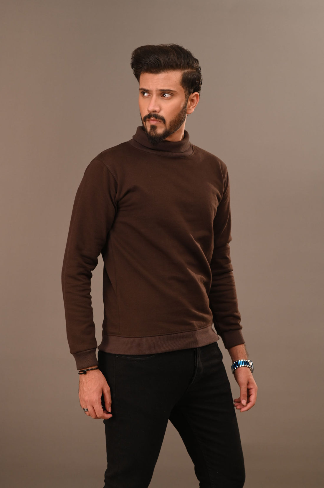 Brown Basic Mock Neck