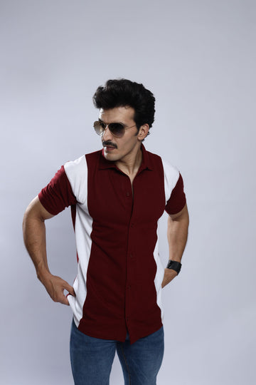 Maroon Pique Stripe Shirt